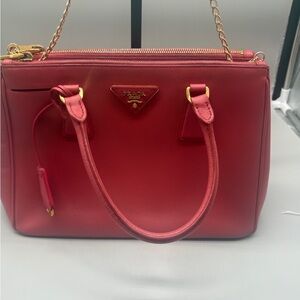 Prada Red Saffiano Leather Satchel with Gold Hardware with off market chain